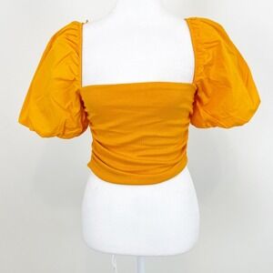 Zara Puff Sleeve Ruched Crop Top Orange Size Small